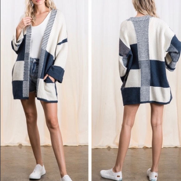 CES FEMME Oversized Block Knit Sweater Cardigan - Size S/M - Picture 2 of 8